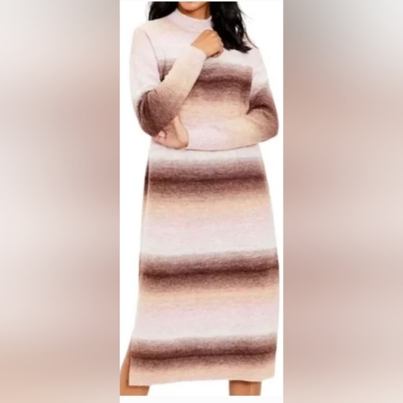 LOFT Dresses & Skirts - Loft Ombre Striped Long Sleeve Cozy Knit Sweater Midi Dress in Brwn, Pink, White